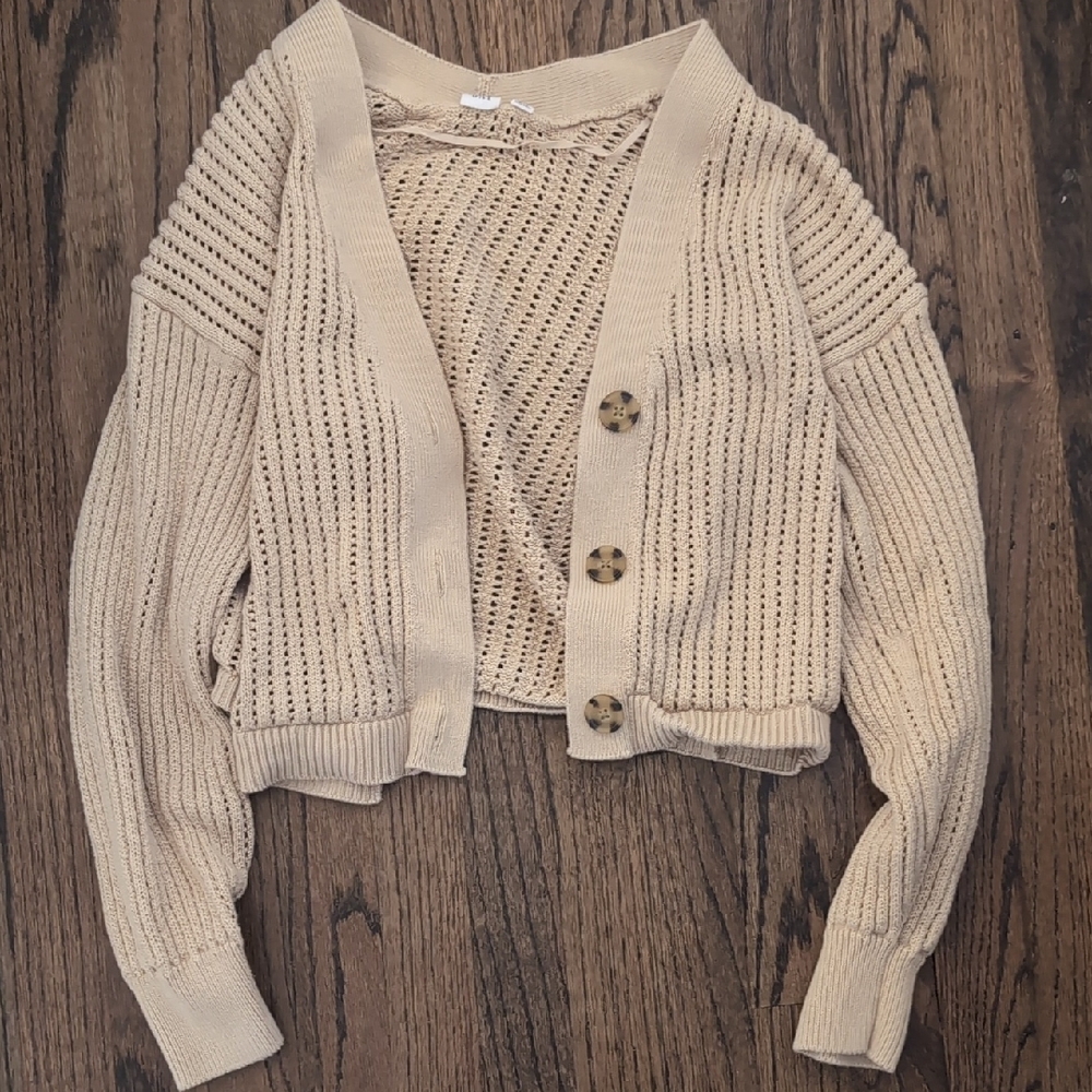 GAP Cream Button-Up Knit Sweater